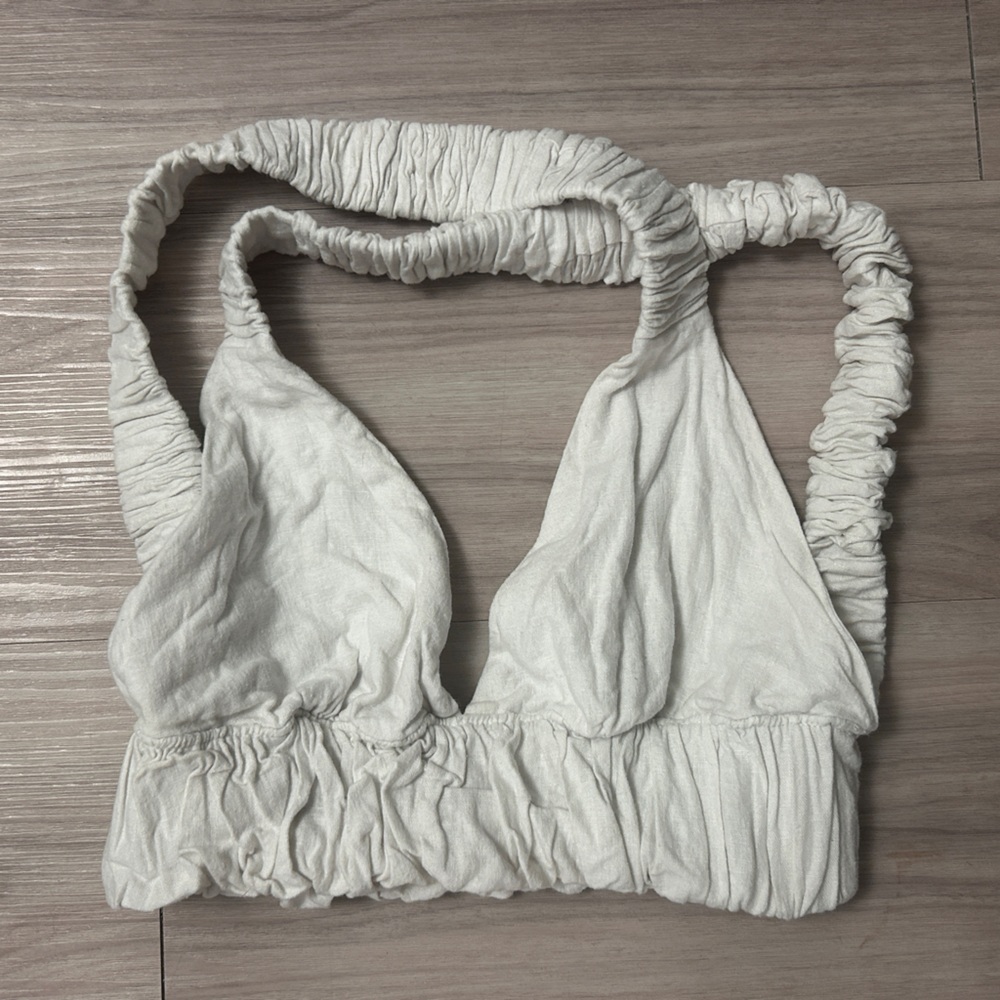 White Abercrombie Ruched Halter Bralette Top